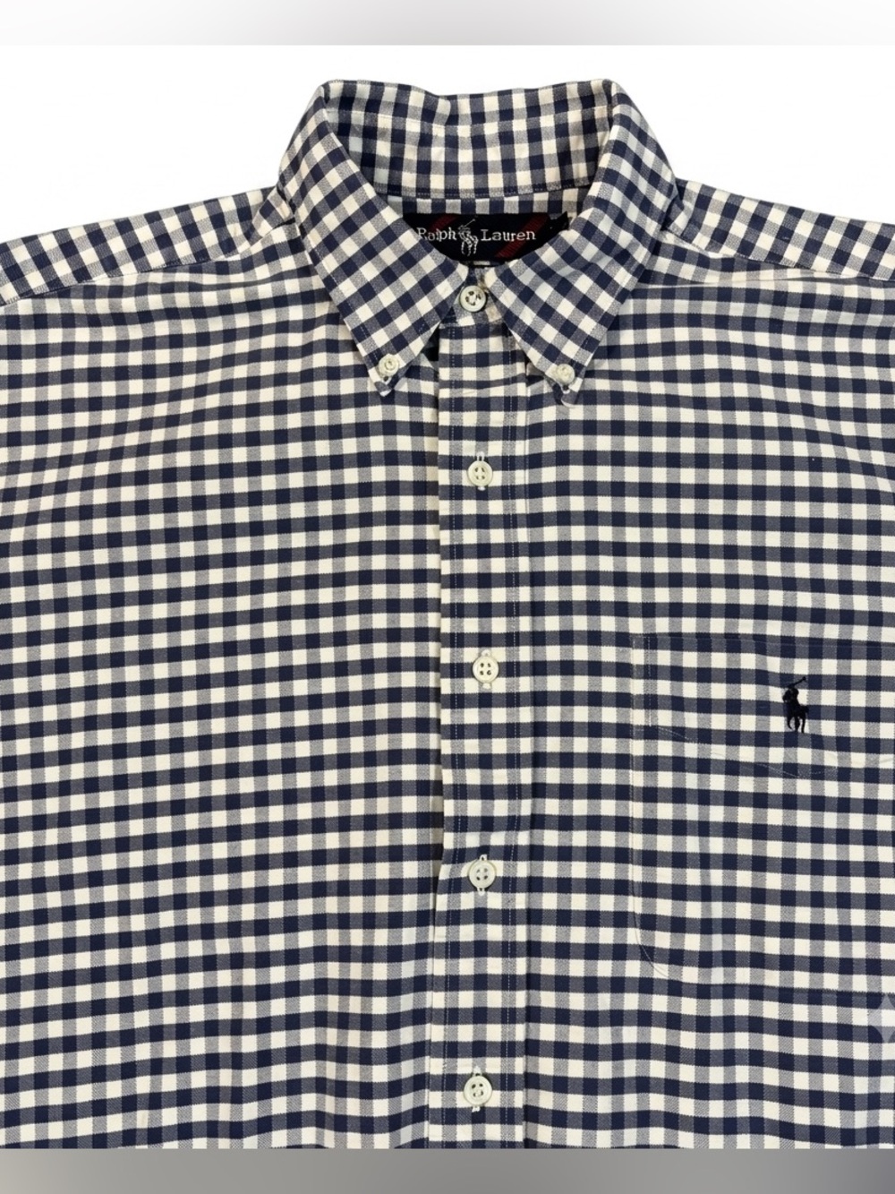 Vintage Ralph Lauren Big Shirt Men's M Blue Gingham Button Down Check Preppy 90s